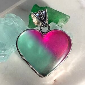 925 Sterling Pink Blue Tourmaline Heart Pendant